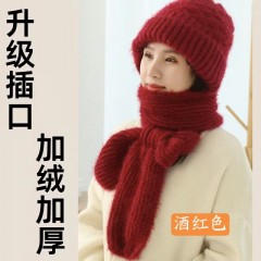 蝴蝶结保暧帽风雪帽加绒加厚围巾连体帽